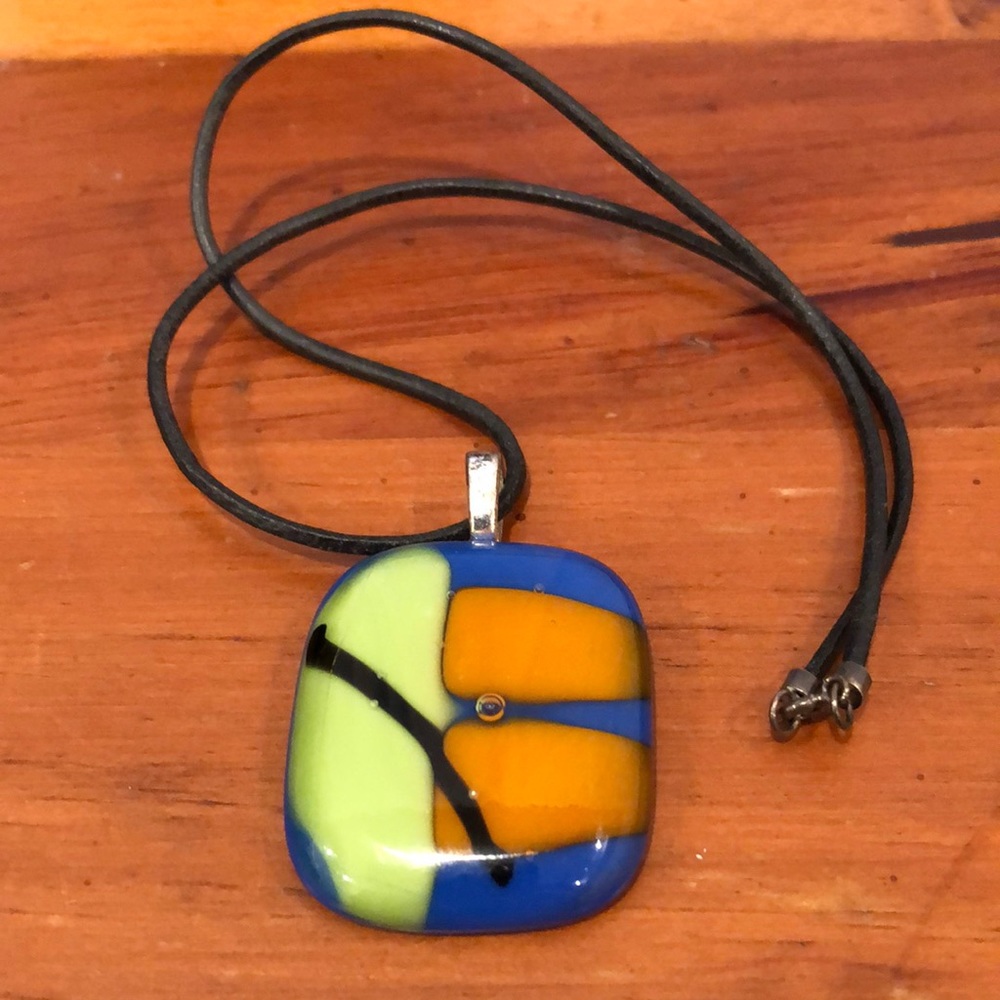Leather Necklace Abstract Art Pendant